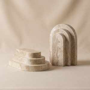 travertine arch bookend – sculptural stone book holder